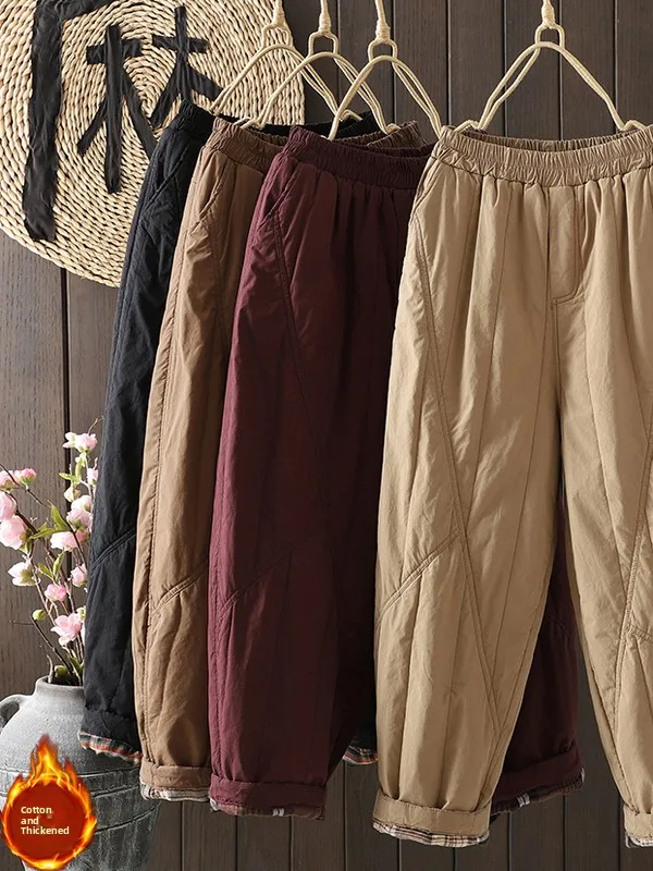 Thiened القطن هارلان السراويل النسائية فضفاضة تناسب عالية الخصر مرونة الخصر الدافئة عارضة السراويل الخريف الشتاء زائد الحجم