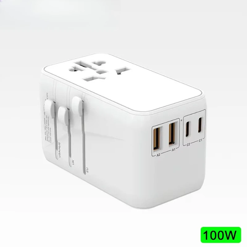 World Plug Gan PD 100W Ultra Fast USB Type C Power Adapter Charger Universal Global Travel Plug Adapter
