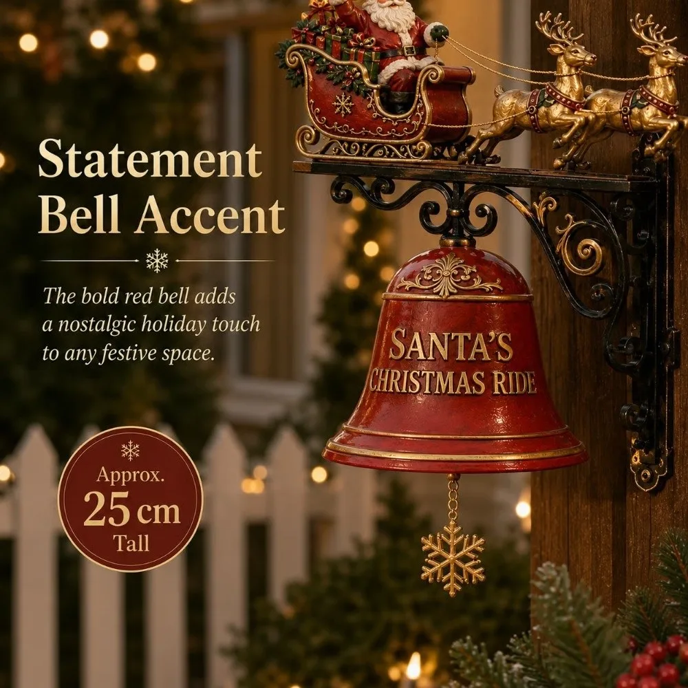 Vintage Christmas Bell Decorations Sounding Resin Crafts Santa Claus Sleigh Reindeer Chimes Hanging Ornament Multifunctional