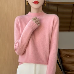 Autumn And Winter New 100% Pure Wool Sweater First-Line Ready-To-Wear Loose Semi-High Neck Pullover Knitted Bottoming Shirt