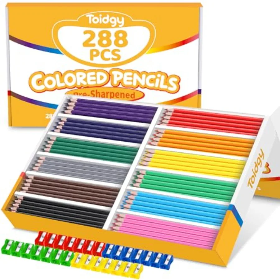 

288 Packs Colored Pencils Bulk Classroom Colored Pencils for 12 Assorted Colors Coloring Pencil Set Plus 28 Sharpeners Presharp