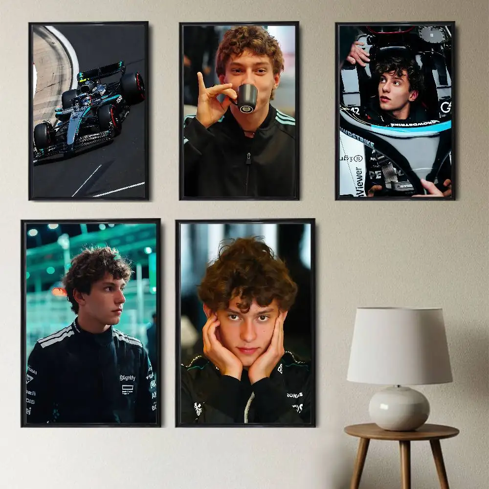 

Black style racing car Kimi Antonelli Poster Prints Wall Art Painting Picture Gift Living Room Bar Restaurant Dec Sticker Large