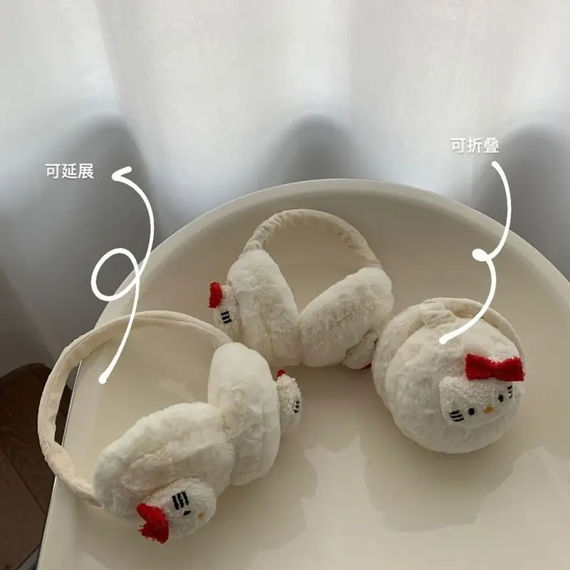 Miniso Hello Kitty Stuff Kids Plush Earmuffs Warm Ear Covers Autumn Anime Aldult Winter Supplies Portable For Outdoor Gifts ﻿