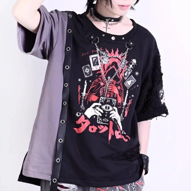 2025 Summer Japanese y2k Kill Matt Rock Punk Chain Womens Tops Neutral  Men's short sleeved T-shirt top clothes