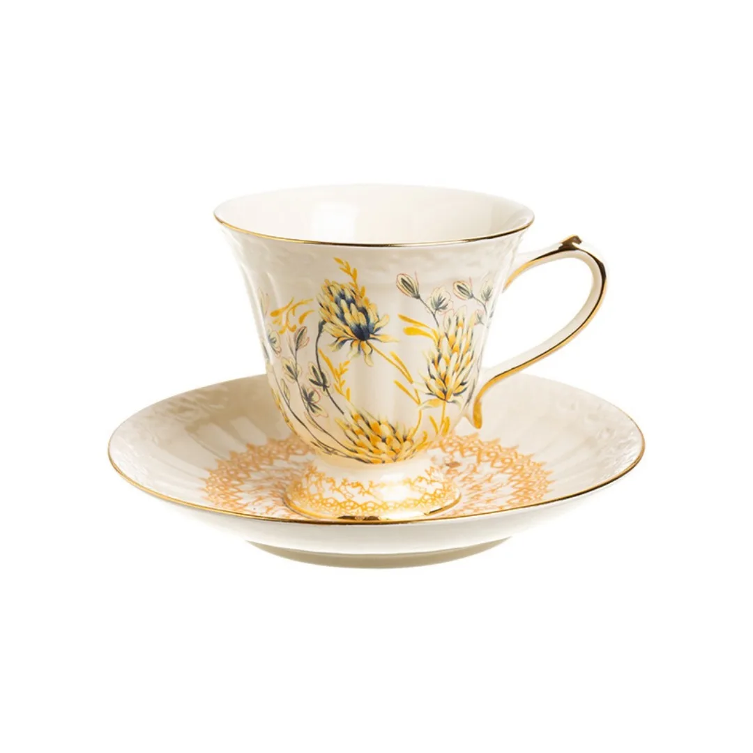 French tracing gold vintage coffee cup saucer palace Feng shui cup home afternoon teacup pot creative European ceramic cup