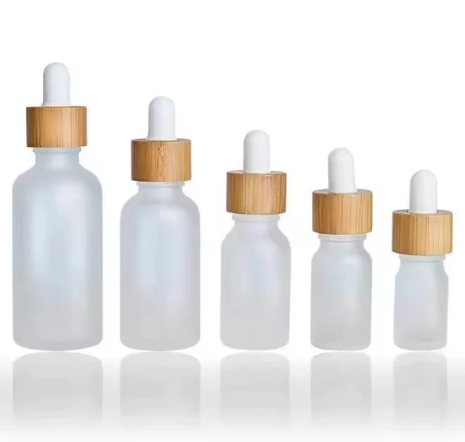 ขวดหยดแก้วพร้อมฝาไม้ไผ่ ขวดน้ํามันหอมระเหยแก้ว บรรจุภัณฑ์เครื่องสําอาง น้ํามันหอมระเหยผม Dropper Face Serum Bottles