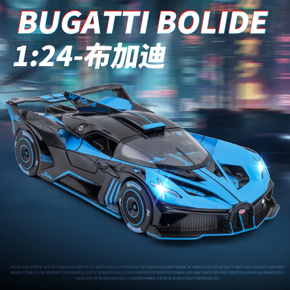 

1:24 Bugatti Bolide Sports Car High Simulation Diecast Metal Alloy Model car Sound Light Pull Back Collection Kids Toy