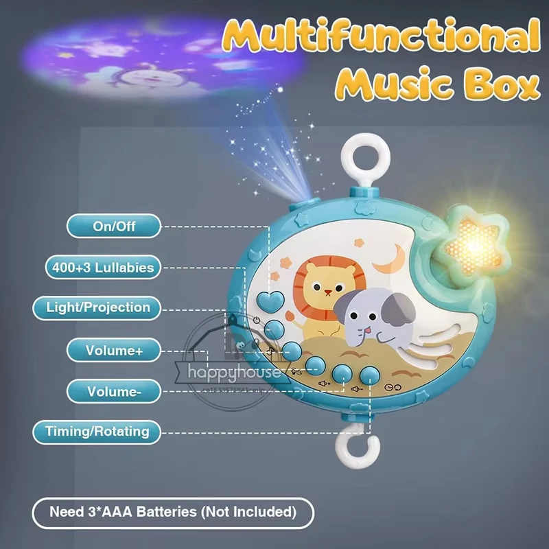 Mobile de berceau musical pour bébé de 0 à 6 mois, avec lumières, Projection musicale, jouets de berceau télécommandés pour nouveau-né