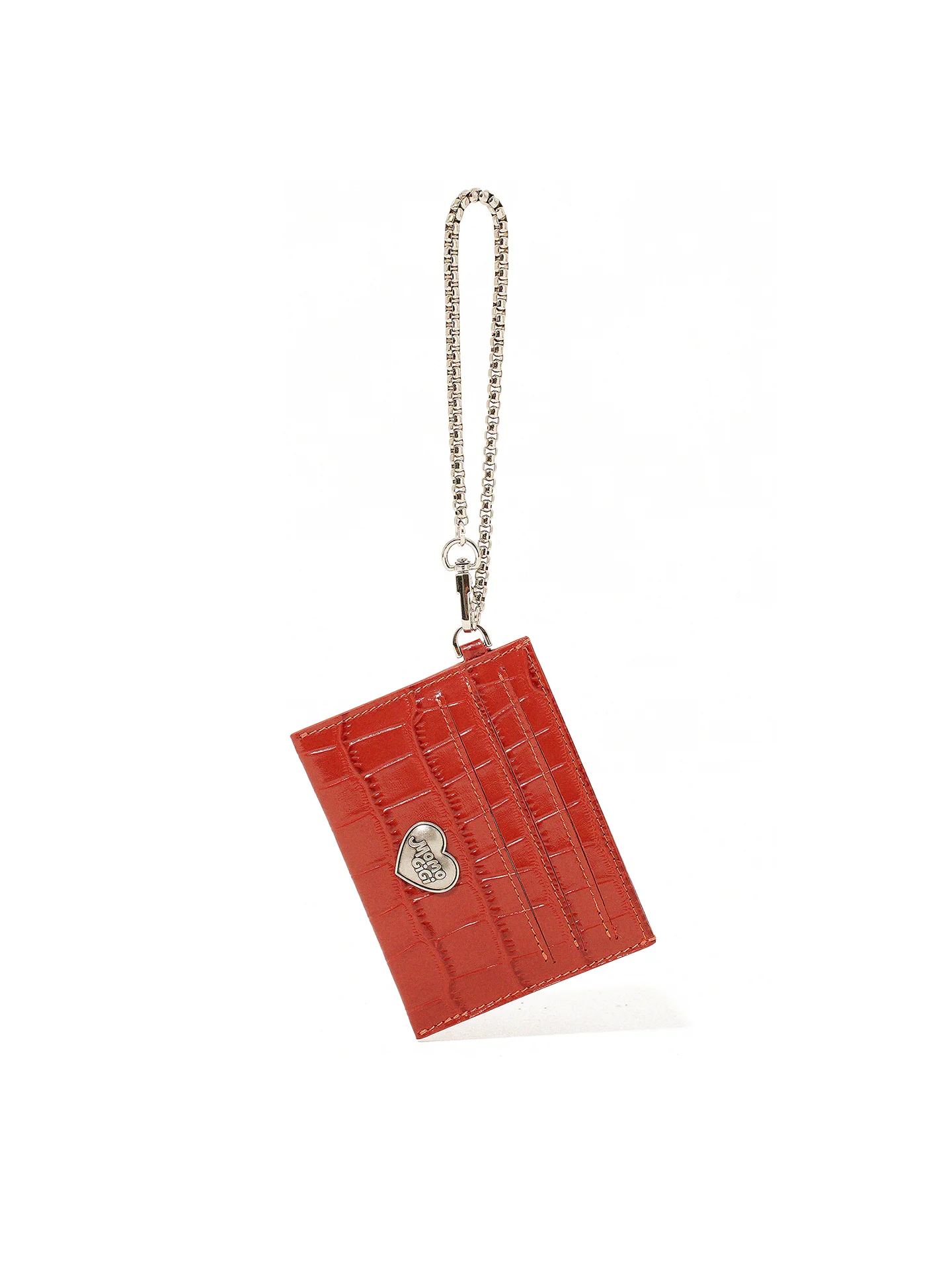 Momogigi Strawberry Pie Design Super Thin One-Piece Crocodile Embossed Leather Chain Wallet Card Holder for Women