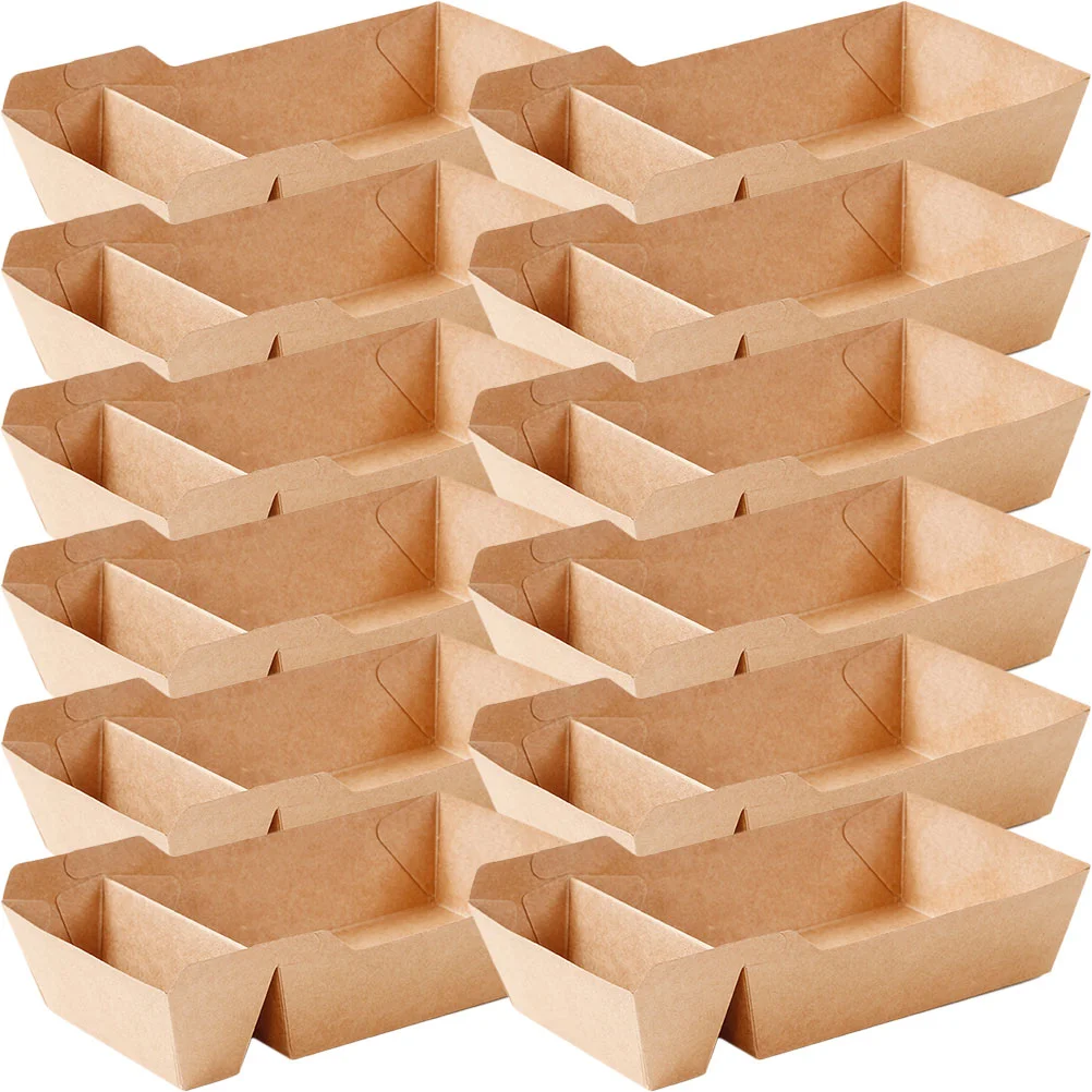 50 Pcs Kraft Paper Snack Box Vellum Boxes Holder Takeout Containers French Fries Tray Bag Serving for Party Fried Snacks