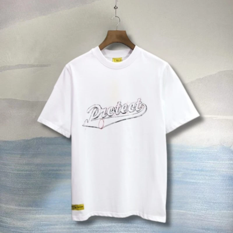High Quality Breathable Cotton White Protect Tshirt Auxiliary Line Geometric Letter Print Round Neck Short Sleeve Men Women Tees