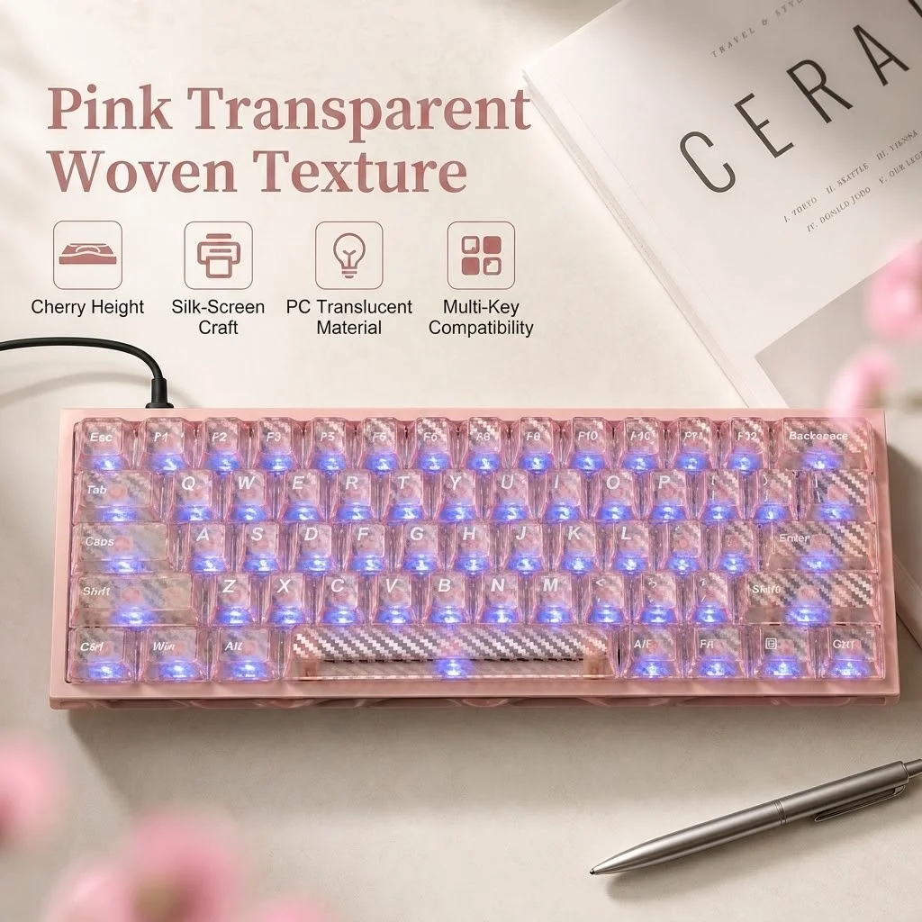 Carbon Fiber Woven Pattern PC Keycap Set 119 Keys Cherry Profile Translucent RGB Keycaps for Cherry Gateron MX Switches Keyboard
