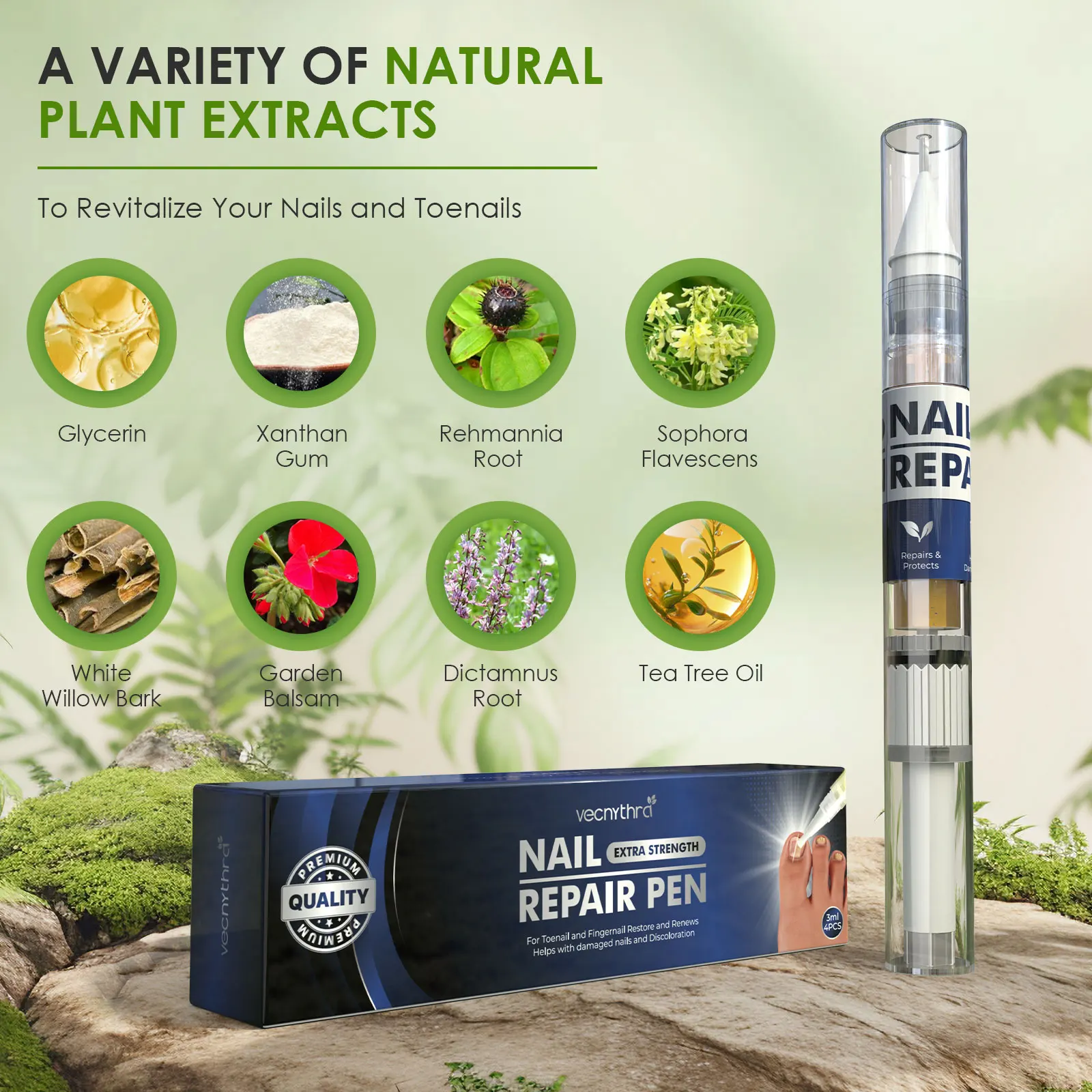 Nail Fungus Repair Essence Pen 3ml*4 Repair Fingernail 25%Undecylenic Acid Restores Appearance of Discolored Nail Foot Care Tool