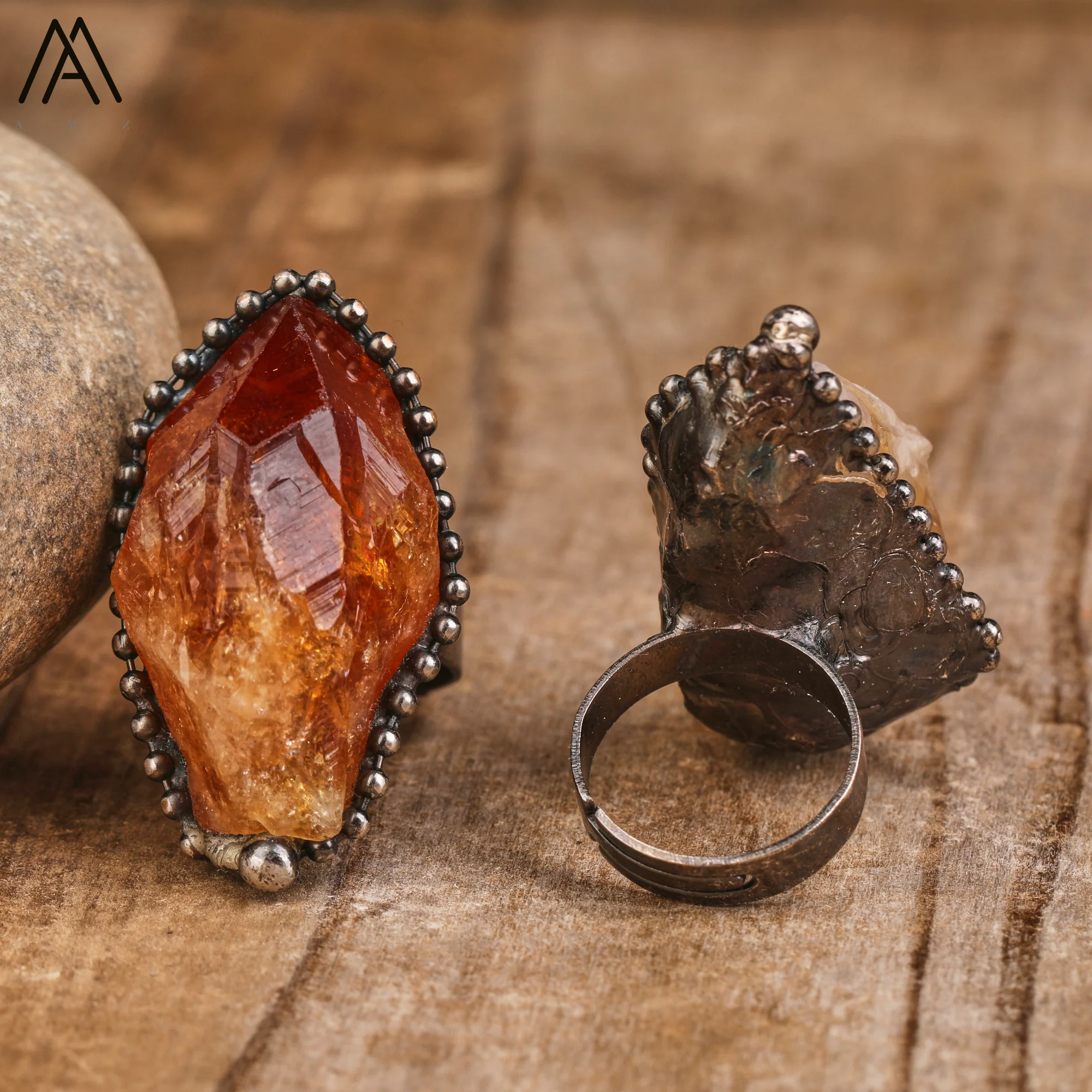 Raw Citrine Quartz Adjustable Rings Antique Bronze Plated Gemstone Vintage Ring Women Witch Energy Jewelry Wholesales