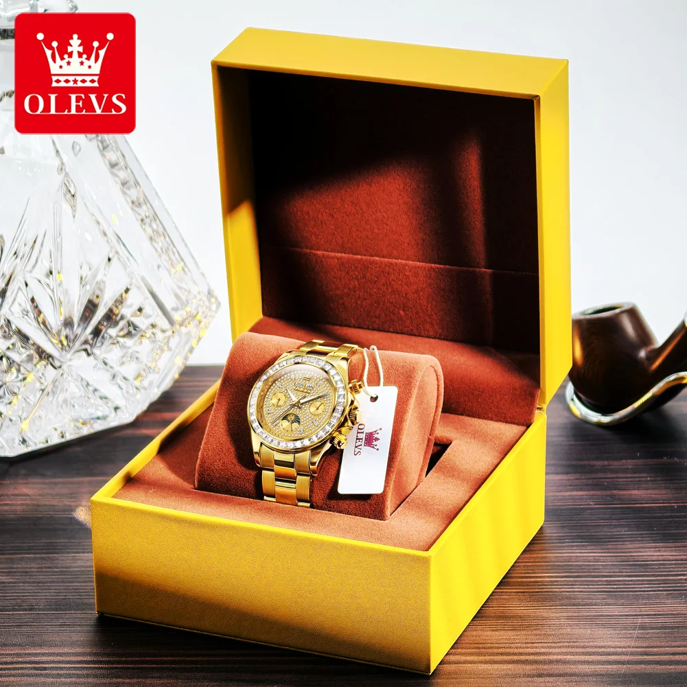 

OLEVS 7038 мужские часы оригинальные автоматические механические часы с бриллиантовым циферблатом 30 м водонепроницаемые светящиеся функции часы с двойным календарем подарок