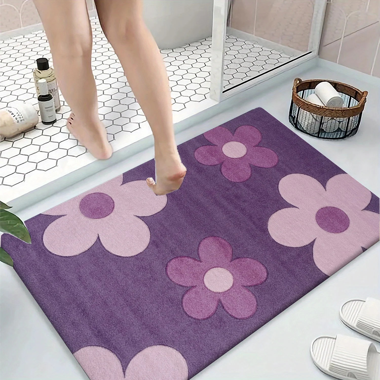 VIKAMA Frischer und sauberer violetter Teppich für Badewannen- und Duschraumdekoration, wasserabsorbierender Teppich für die Heimdekoration