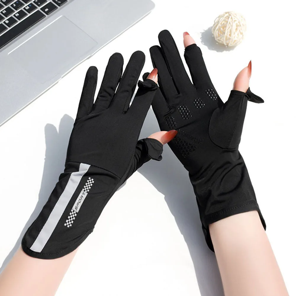 

Summer Sunscreen Ice Silk Gloves Outdoor Cycling Driving Running Mittens Sun Protection Fingerless Gloves Thin Anti-UV Gloves