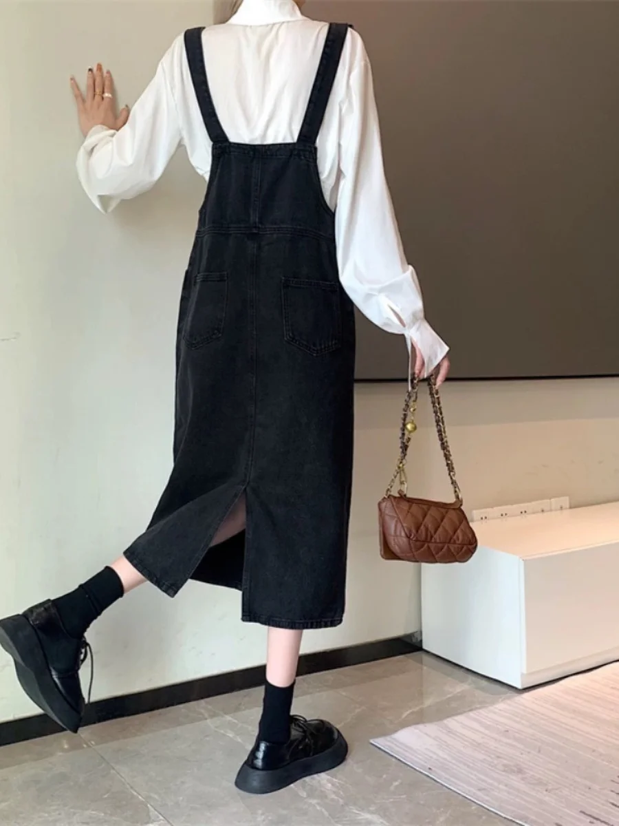 Slimming Mom Jeans Overalls Women's Summer New Large Size Loose Long Midi Dress Korean Style Commute High Waist A-Line Skirt - view 3