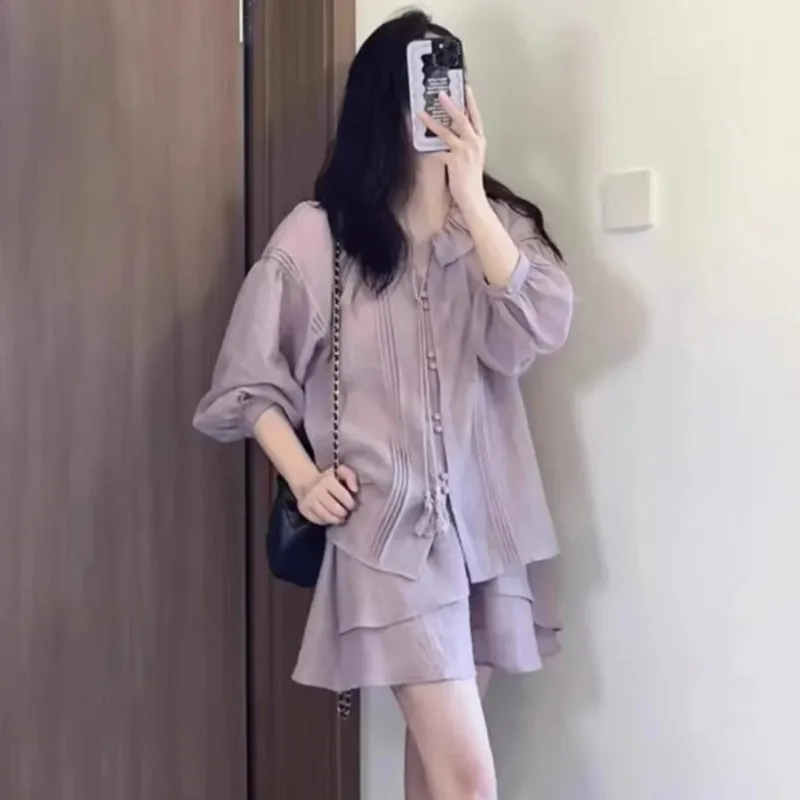 Maternity Clothing Set Loose-fit French Style Shirt Skirt 2-piece Set Summer 2024 Casual Clothes For Pregnant Women