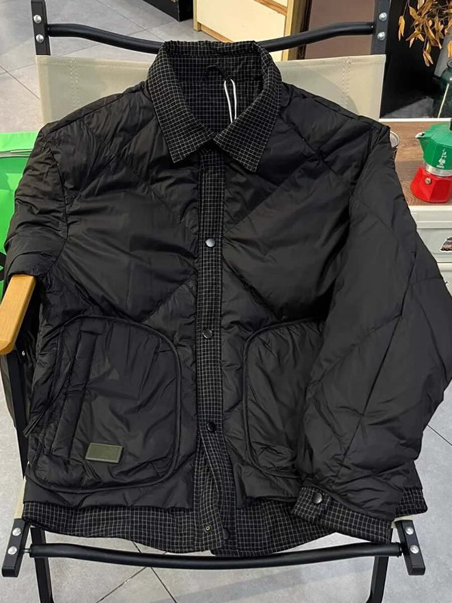 

Мужская легкая теплая зимняя куртка Bla Diamond Pattern с воротником, молодежная модная модель из полиэфирного волокна, белый пух