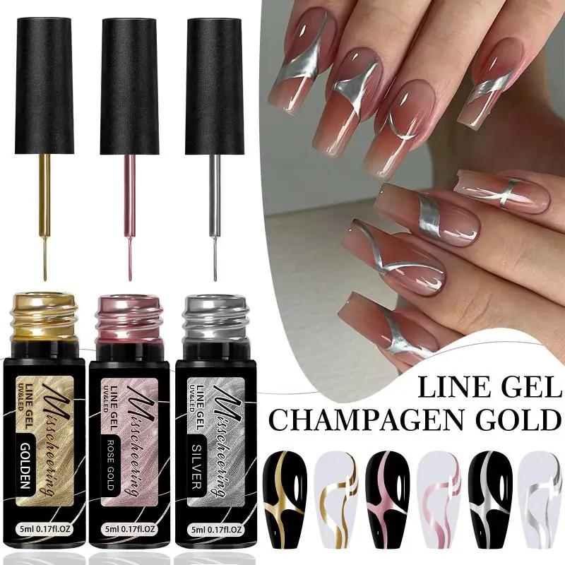 Gold Silver Metallic Liner Gel Nail Polish Chrome Mirror Effect Super Bright French UV LED Semi Permanent Nail Art Gel