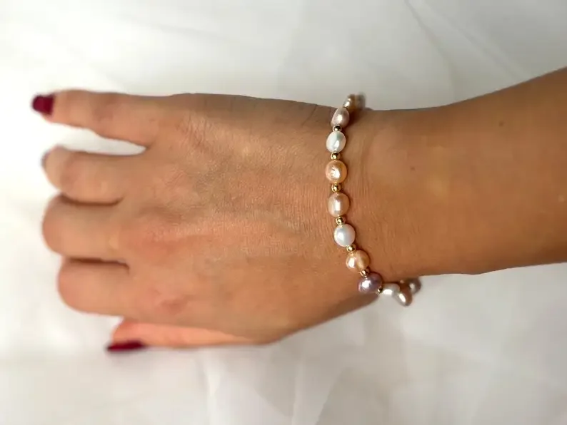 

Hengsheng 5-6mm Baroque 100% Natural Freshwater Pearl Bracelet White Pink Purple Mix Adjustable Pearl Bracelet Jewelry Gift