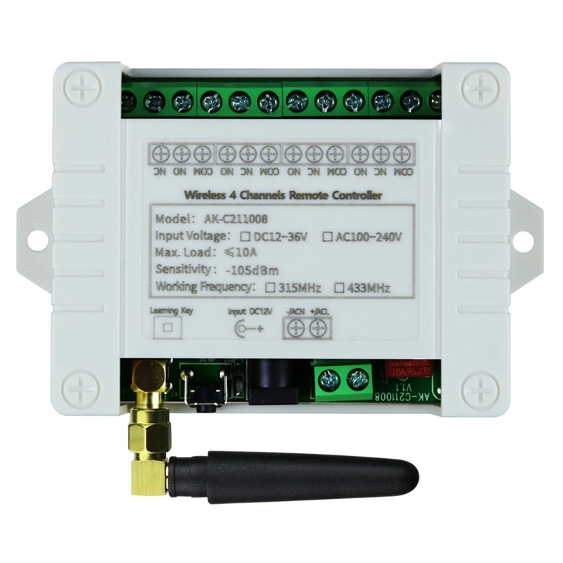 DC12V -36V 4CH Wireless Remote Control LED Light Switch Relay Output Radio RF Waterproof Transmitter & 433Mhz Receiver