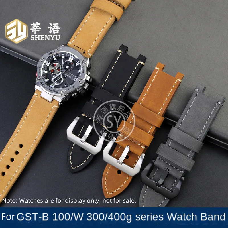 Shenyu For Casio G-SHOCK Series GST-B100/W300/400G/S120/W130L/S130/S110 Modified Leather Frosted  Strap Men Concave Interface