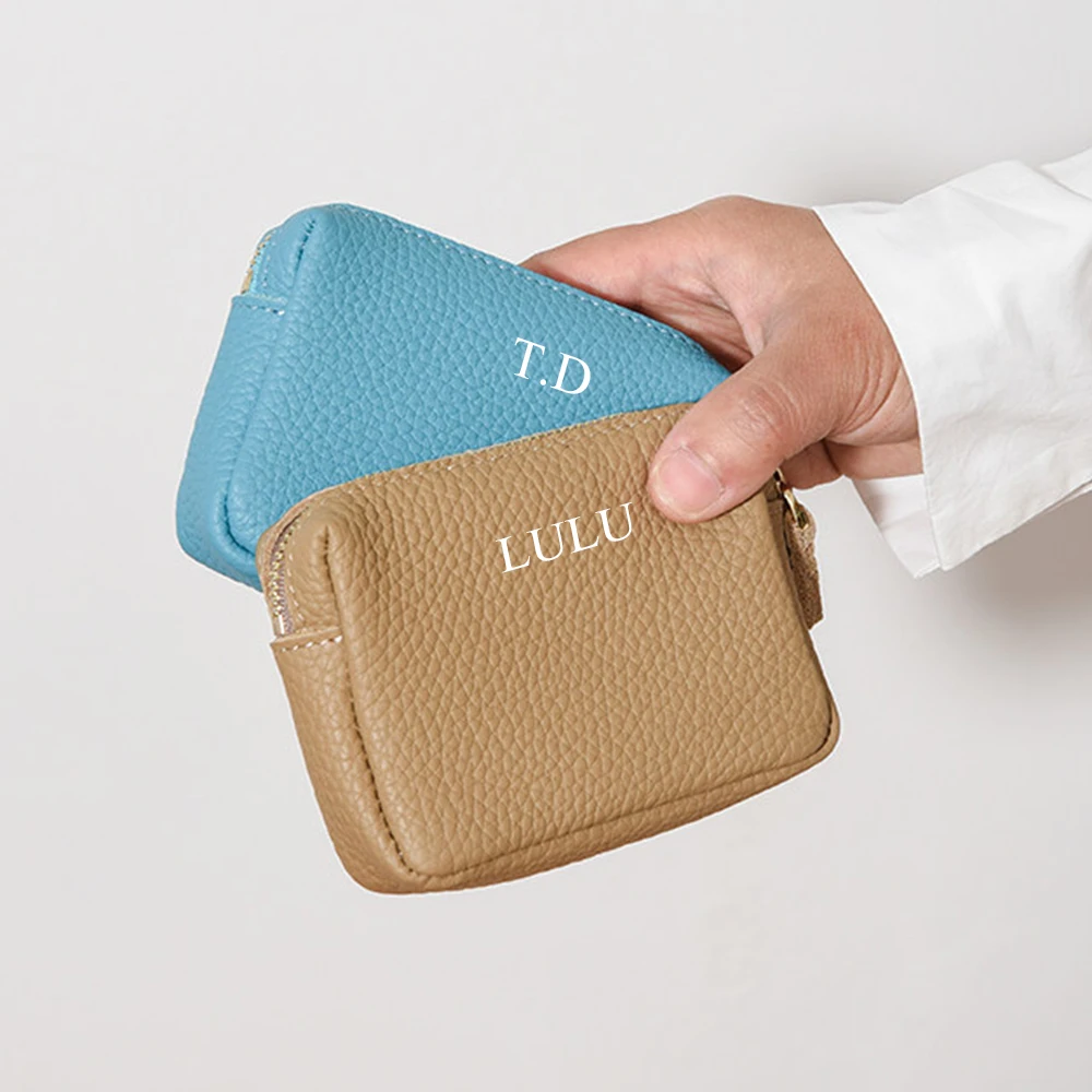 Echtes Leder Quadratische Mini-Geldbörse mit Individuellen Initialen Luxuriöse Damen-Lippenstift-Kosmetiktasche Aufbewahrungstasche Kartenhalter Schlüsselbörse – Detail 8