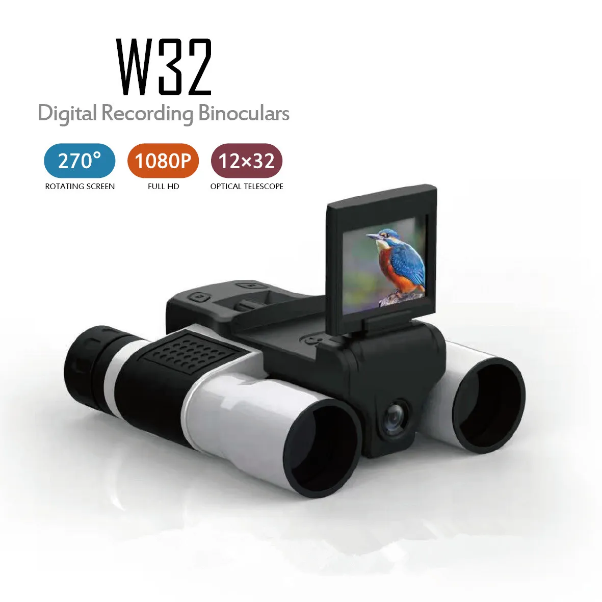 W32 2.0 1080P HD LCD 2-in-1 Digital Camera Recording Binoculars Microscope 12x32 Digital Optical Zoom 270 Degree Rotating