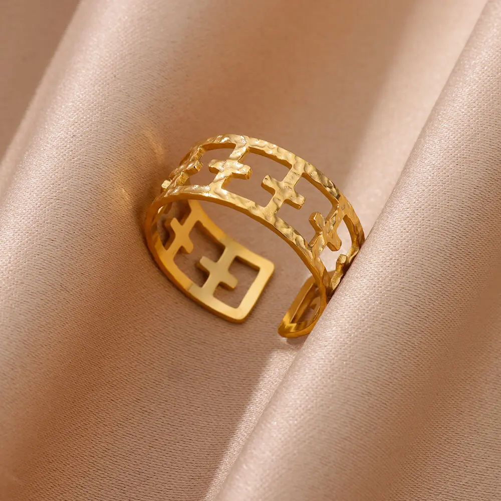 Stainless Steel Open cross Rings for Women Gold Color Adjustable Opening Rings Fashion Female Finger Rings Jewelry accessories