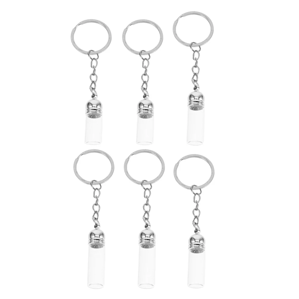 

6Pcs Small Glass Jars Keychain Essential Oil Bottle Key Keychain Transparent Design Long Term Usability