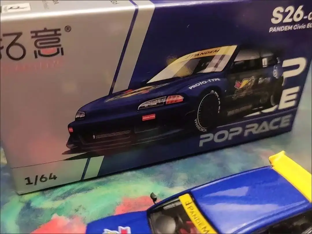 POP RACE 1:64 S26-09 Honda Civic EG6 Pandem-Blue Alloy Collection Car Model