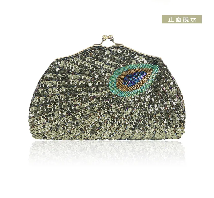 2024 New Retro Beaded Sequined Women Evening Bags Peacock Cheongsam Luxury Designer Handbags Clutch Purses Crossbody Handbags 