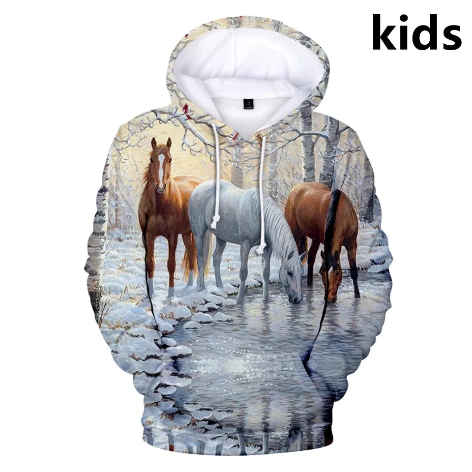 

3 To 14 Years Kids Hoodies Brown Horse Animal Pattern 3D Printed Hoodie Sweatshirt Anime Cartoon Jacket Coat Children Clothes