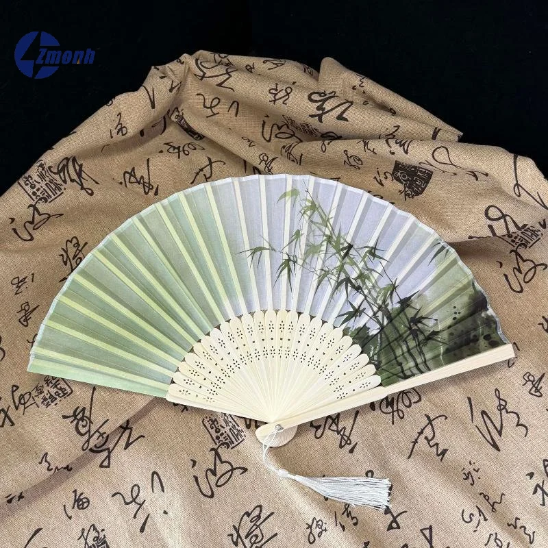 New！1Pcs Chinese Style Folding Fans Vintage Hand Fan Bamboo Tassel Dancing Fan Art Craft Female Hand Fans Photo Props Home Decor