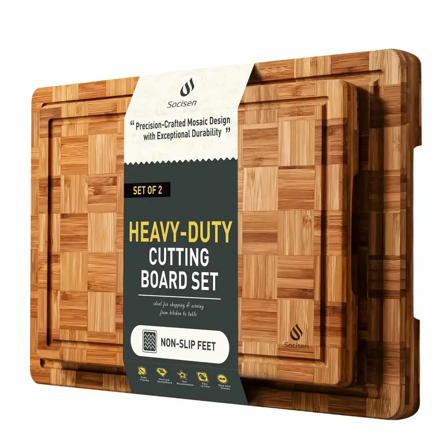 

Pack Heavy Duty Bamboo Cutting Board Set Non Slip Over Sink Solid End Grain Thick Wood Chopping Board Extra Large Big Small Best