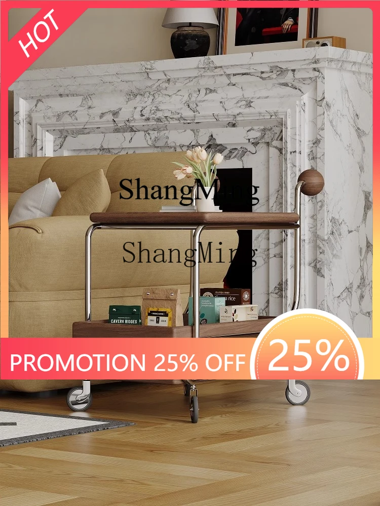 ZYY home premium sense retro black walnut edge few living room new removable trolley