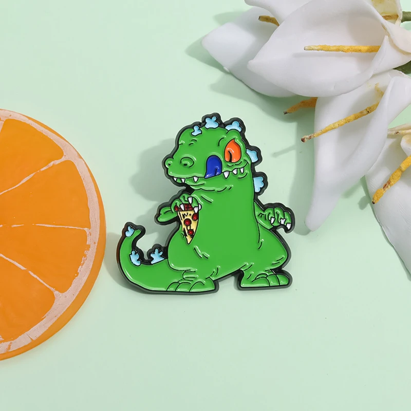 Creative Cartoon love Pizza Dinosaur Enamel Pins cute Green T-Rex Metal Brooch Badge Trendy Lapel Jewelry Gift For Kids Friends