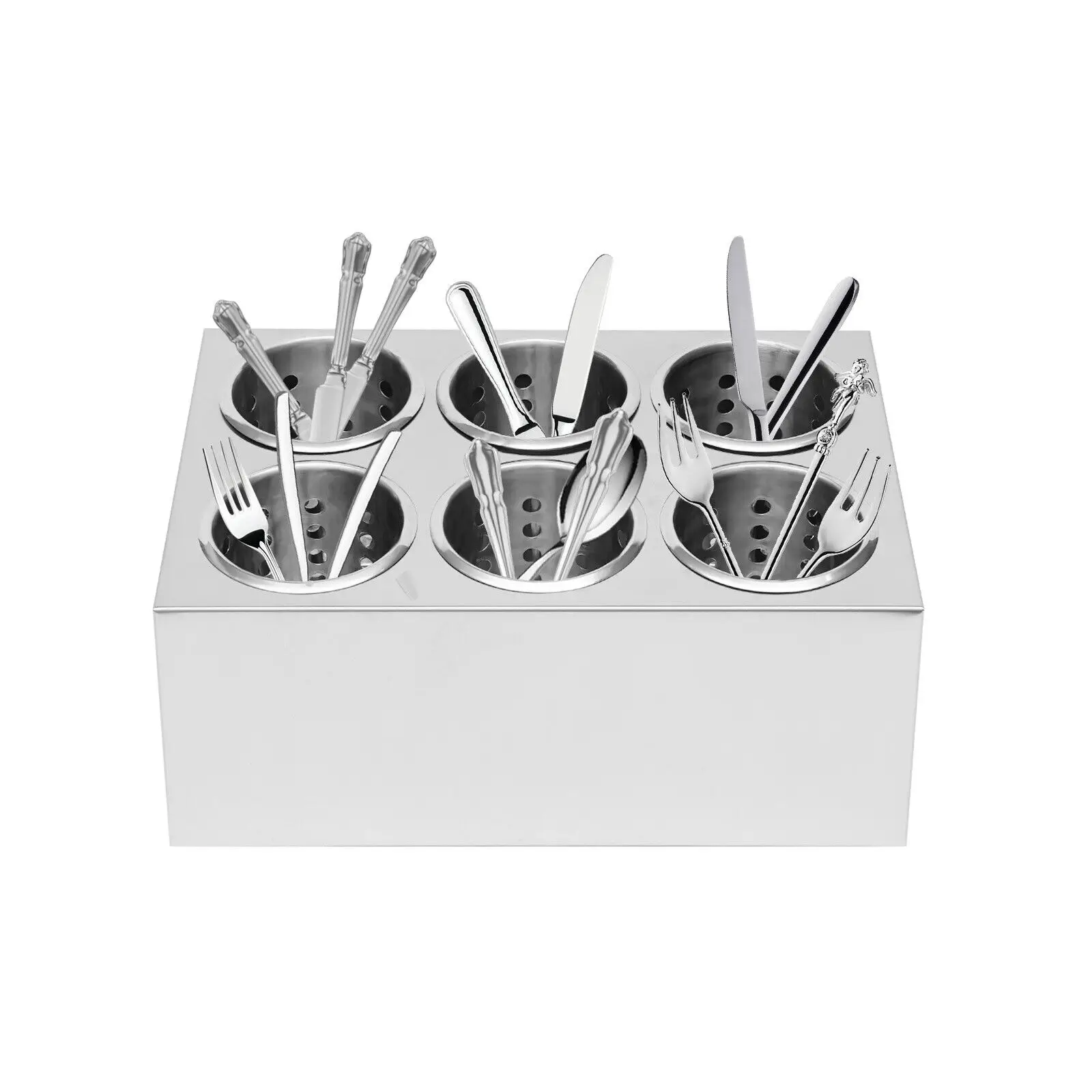 Flatware Holder Commercial Stainless Steel Cylinder Flatware Restaurant 6-Holes#