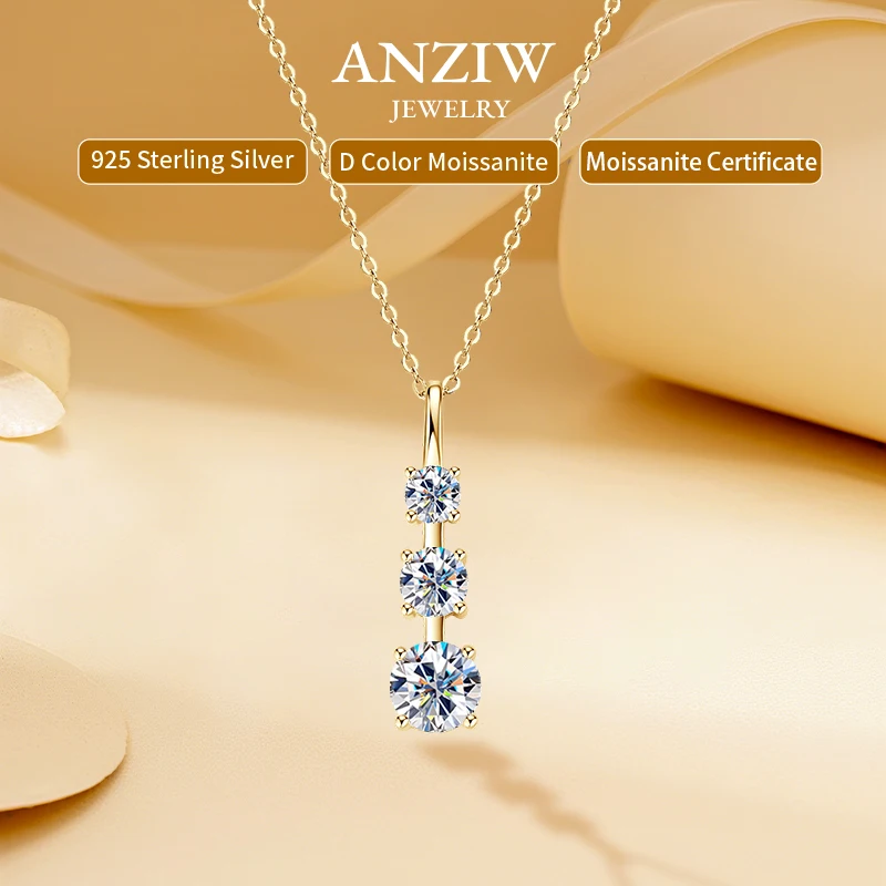 

Anziw 1.8cttw. D Муассанит, кулон с тремя камнями, ожерелья, регулируемая цепочка, серебро 925 пробы для женщин, ювелирные изделия S925, 2025, модные подарки