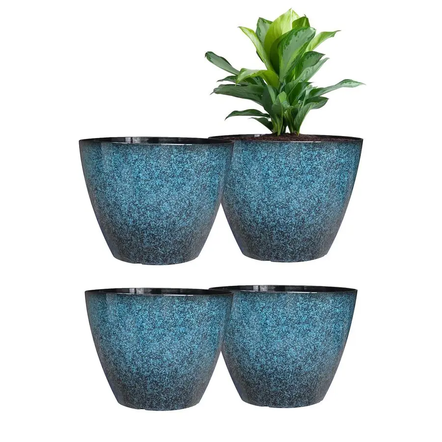 

8 inch Plant Pots, Pack of 4 Plastic Planter for Indoor Outdoor Plant with Drainage Holes and Saucers, Flower Pots for Garden Ho