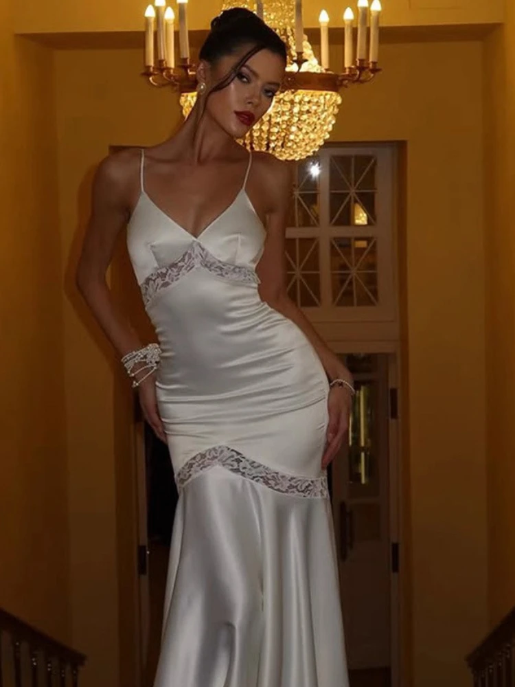 Tossy elegante scollo a V bretelle maxi abito patchwork di pizzo senza maniche backless abito a vita alta abito da sera femminile autunno maxi