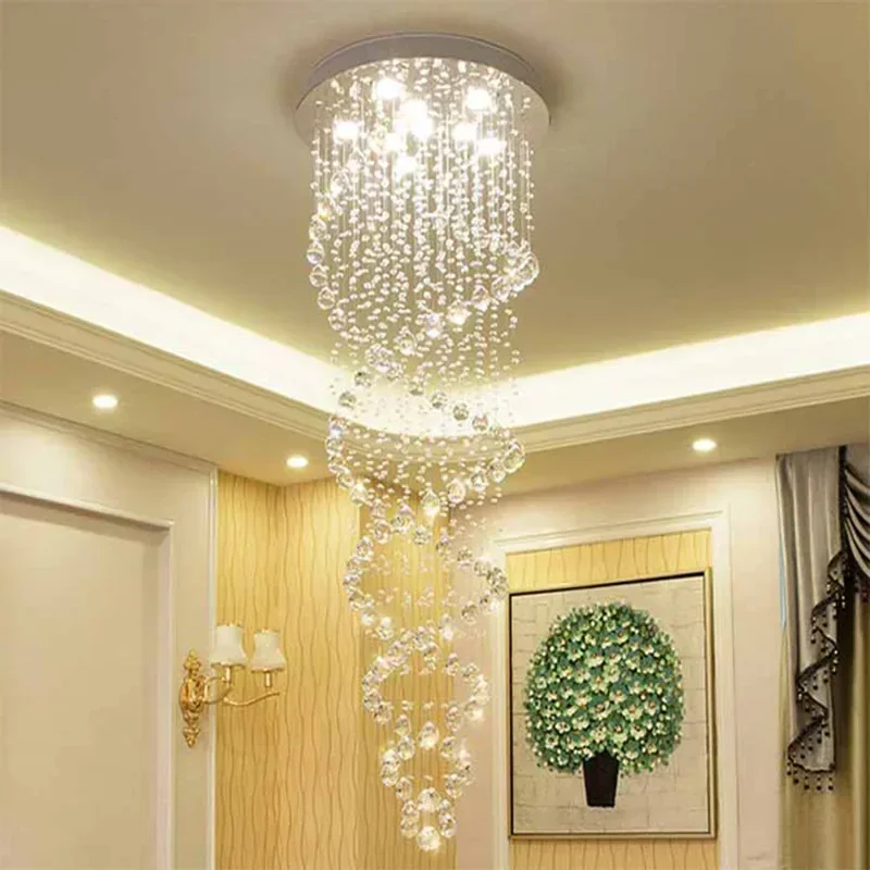 

Modern K9 Large LED Spiral Living Room Crystal Chandeliers Lighting Fixture for Staircase Stair Lamp Showcase Bedroom Hotel Hall