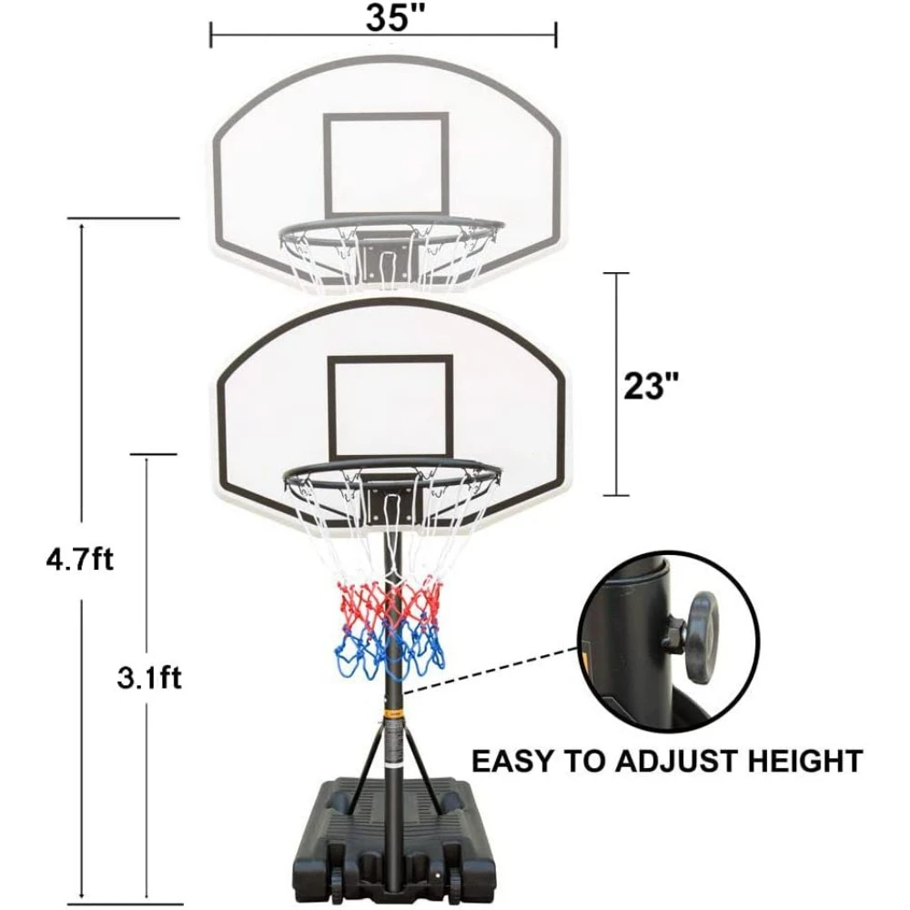 Poolside-Portátil altura ajustável Basketball Hoop para a Juventude, Basketball Hoop para Piscina