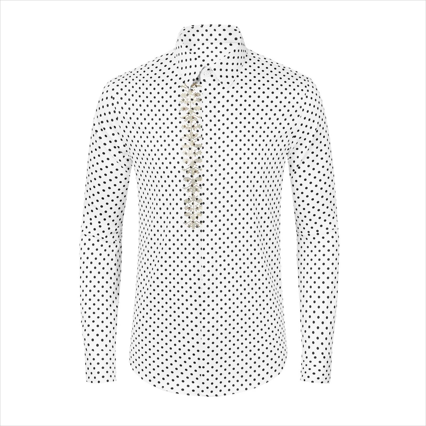 

Осень-зима, рубашка в горошек со стразами, мужская модная повседневная деловая рубашка, хлопковая эластичная деловая офисная форма, рубашка для вечеринок