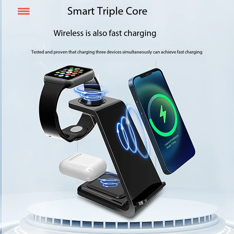 High‑Speed 3‑in‑1 Vertical Wireless Charger For Apple Android Mobile Phone Flash Fast Charging Desktop Accessory