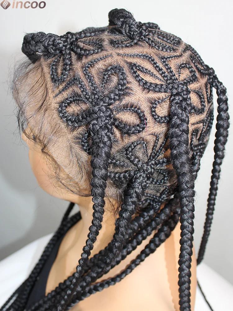 

36" Corncow Braided Wigs Jumbo Knotless Braids Lace Wig Synthetic Full Lace Front Wigs For Black Women