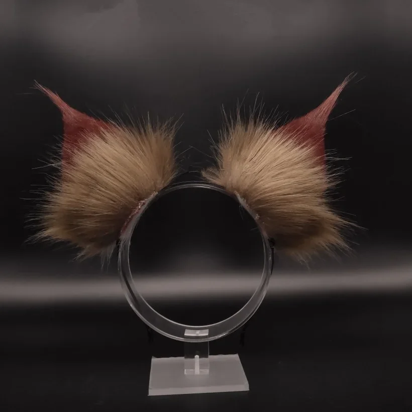 Custom Hand Made Work Simulation Beast Wine Red Maine Cat Cos Original Animal Ear Cosplay Headdress Lolita Hair JK Prop