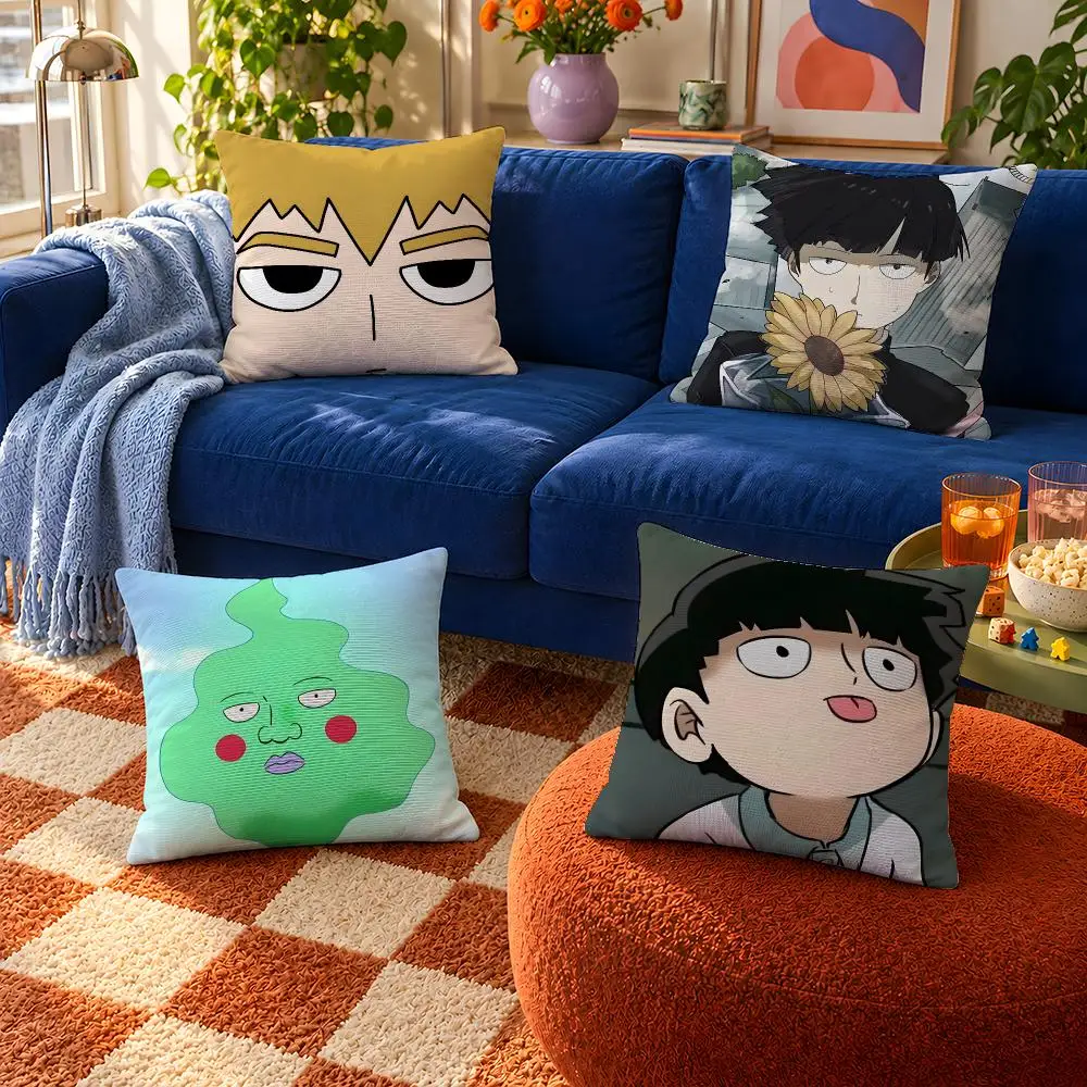 Anime Mob Psycho 100 MP100 Mob Reigen Cushion Cover Throw Pillow Soft Short Plush Cozy Durable For Sofa Bedroom Home Decor Gift